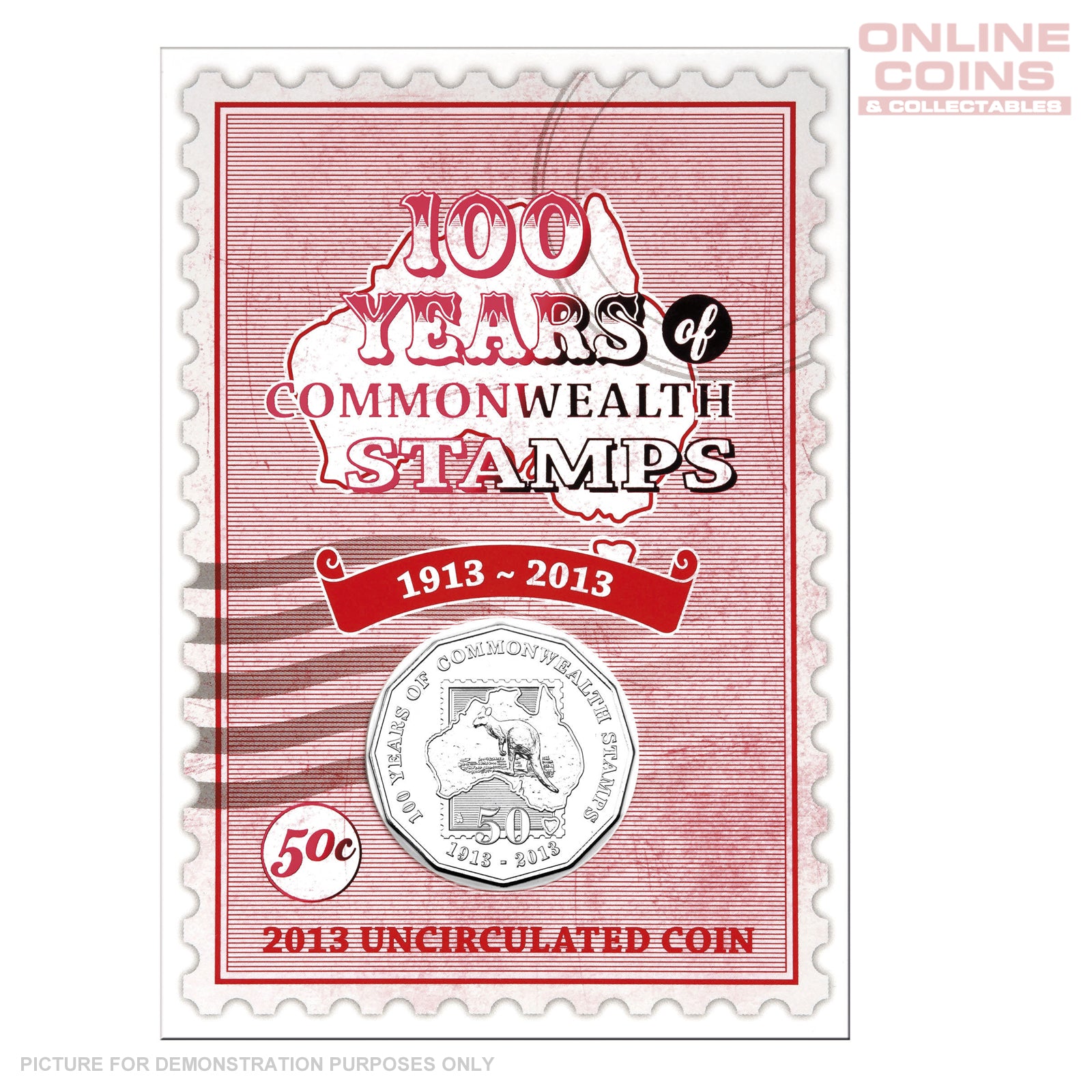 2013 - Royal Australian Mint - 100 Years of Commonwealth Stamps - 50c Uncirculated Carded Coin